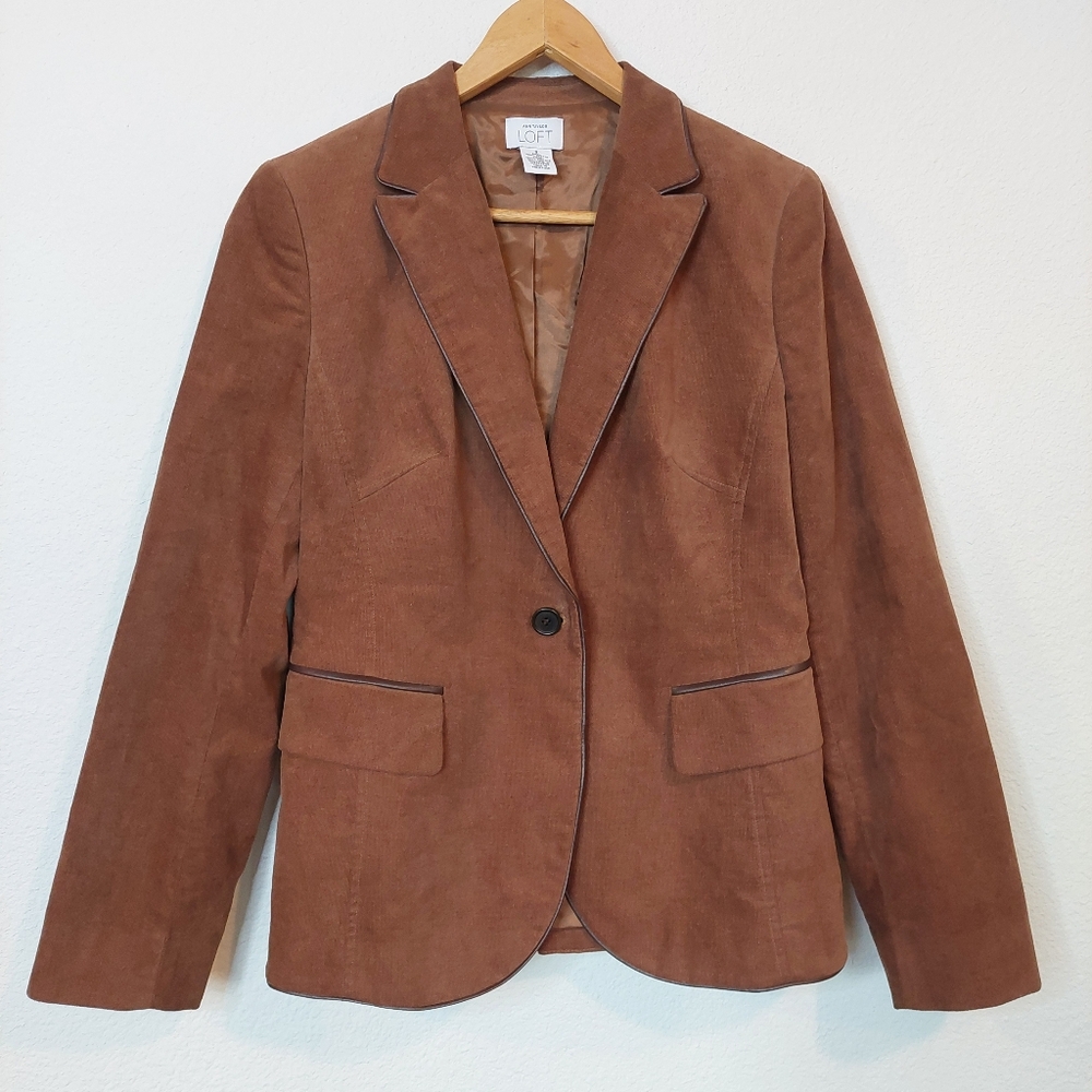 Ann Taylor Loft Brown Faux‎ Suede Blazer Jacket Size 8
